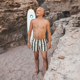 Wide Stripe | Swim Shorts Men | Bronze Green